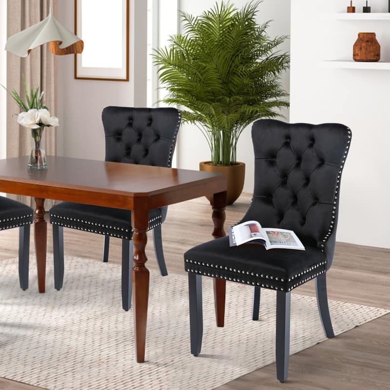 Solid Wood Velvet Upholstered Dining Chair Set of 2