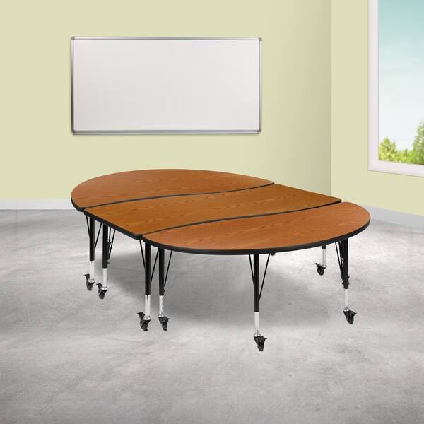 slide 2 of 25, 3PC Mobile 86" Oval Wave Flexible Grey Kids Adjustable Activity Table Set Oak