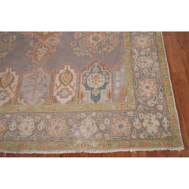 Gray Distressed Tabriz Vintage Persian Rug Hand-Knotted Wool Carpet - 6'7" x 9'8"