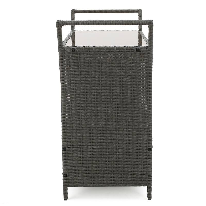 Roomfitters Outdoor Bar Cart with Wine Rack, Glass Holder and Ice Bucket, Wicker Patio Serving Trolley