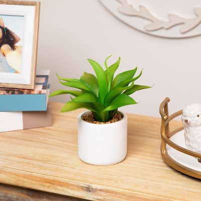 Artificial Mini Foxtail Agave Plant in a White Pot - 8"