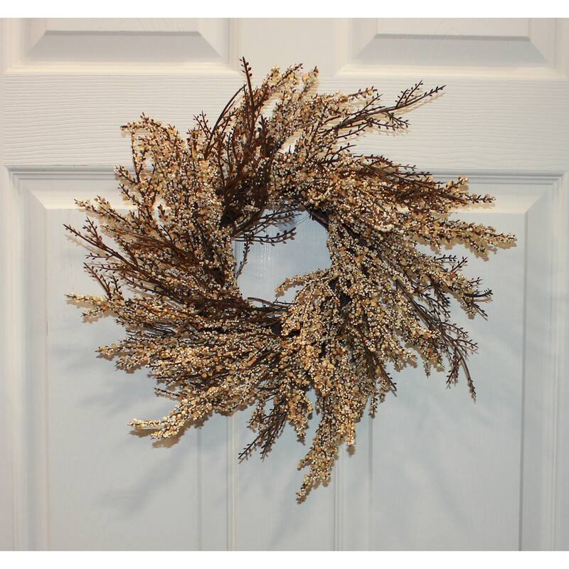 15" Artificial Fall Mini Berries and Leaves Wreath on Natural Twig Base - 15