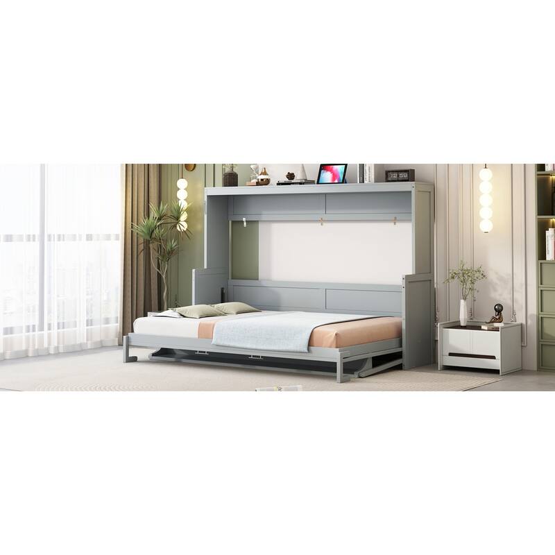 Roomfitters Full/Queen Murphy Bed with Hydraulic Lift and Folding Desk, Space Saving Wall Mounted Sleeper