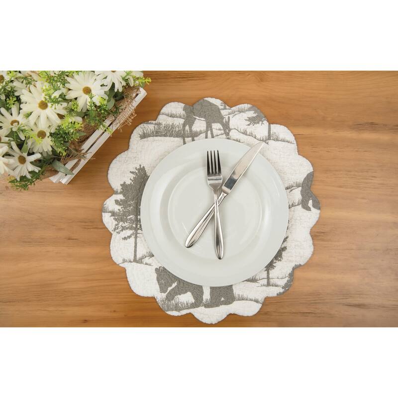 Henderson Hideaway Round Woven Reversible Rustic Winter Wilderness Placemat Set of 6 - Set of 6