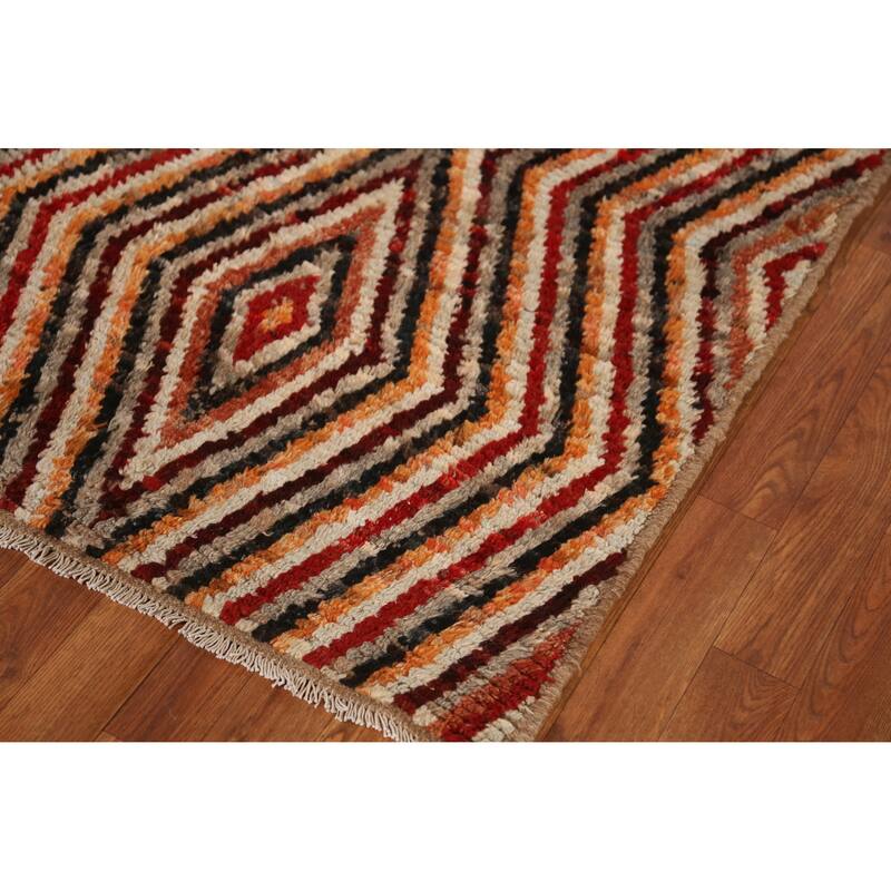 Geometric Moroccan Runner Rug Handmade Oriental Wool Carpet - 2'10" x 9'5"