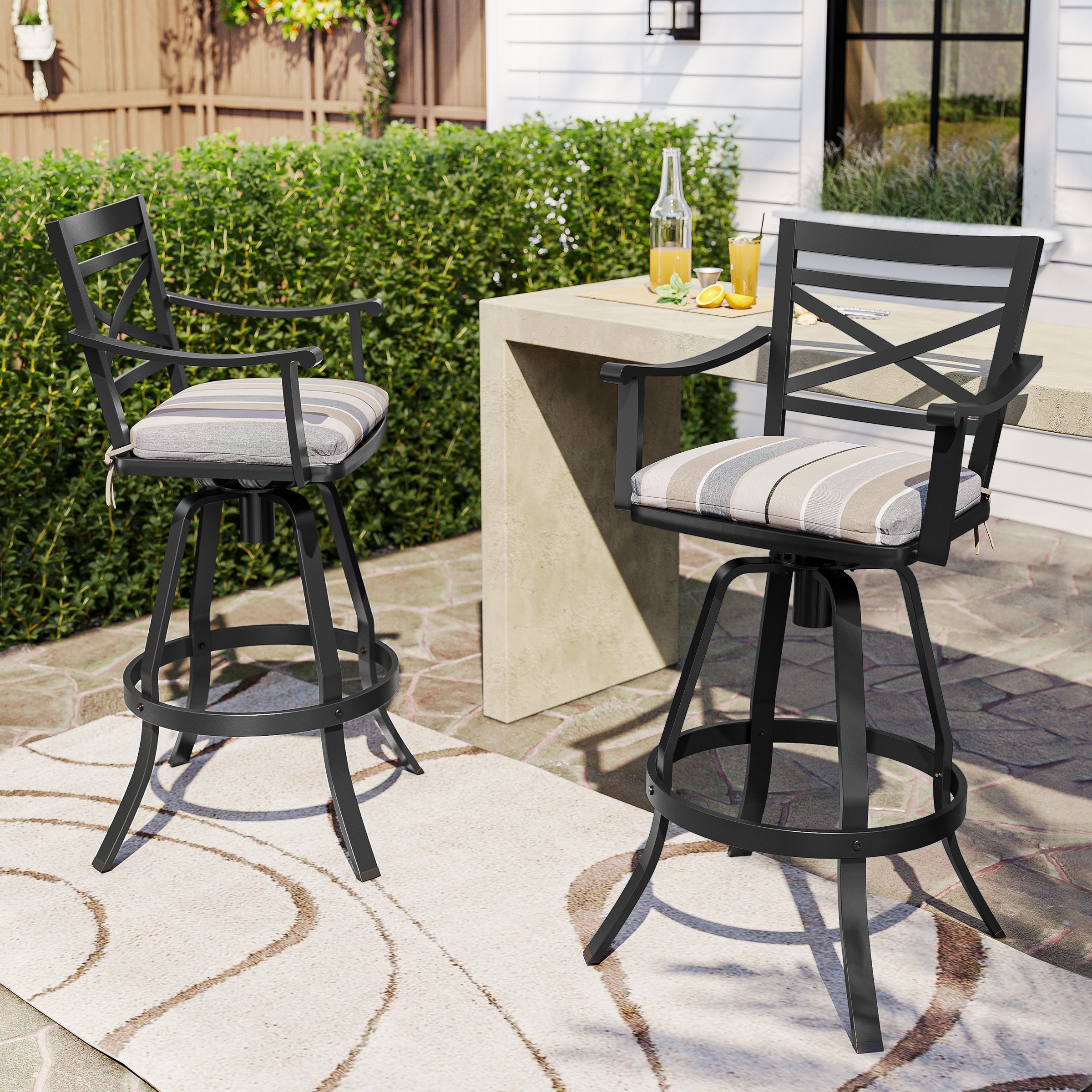 Pellebant Patio Outdoor Aluminum Swivel Bar Stools with Sunbrella Cushion 21.7 in W x 16.5 in D x 46 in H