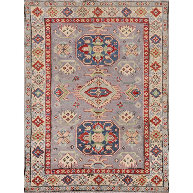 Kazak Oriental Area Rug Handmade Traditional Grey Wool Carpet - 5'0" x 6'8"