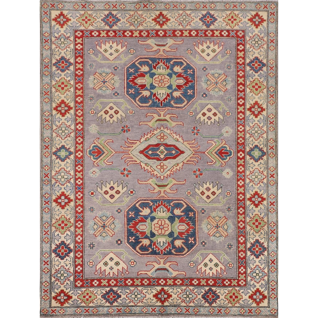 Kazak Oriental Area Rug Handmade Traditional Grey Wool Carpet - 5'0" x 6'8"