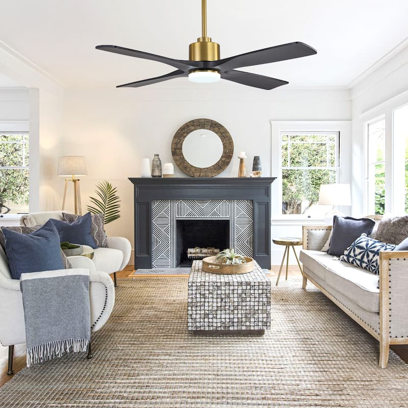 MLiAN 54 inch Solid Wood Indoor Ceiling Fan with Light Kit and Remote - 54 inch - Black/Gold