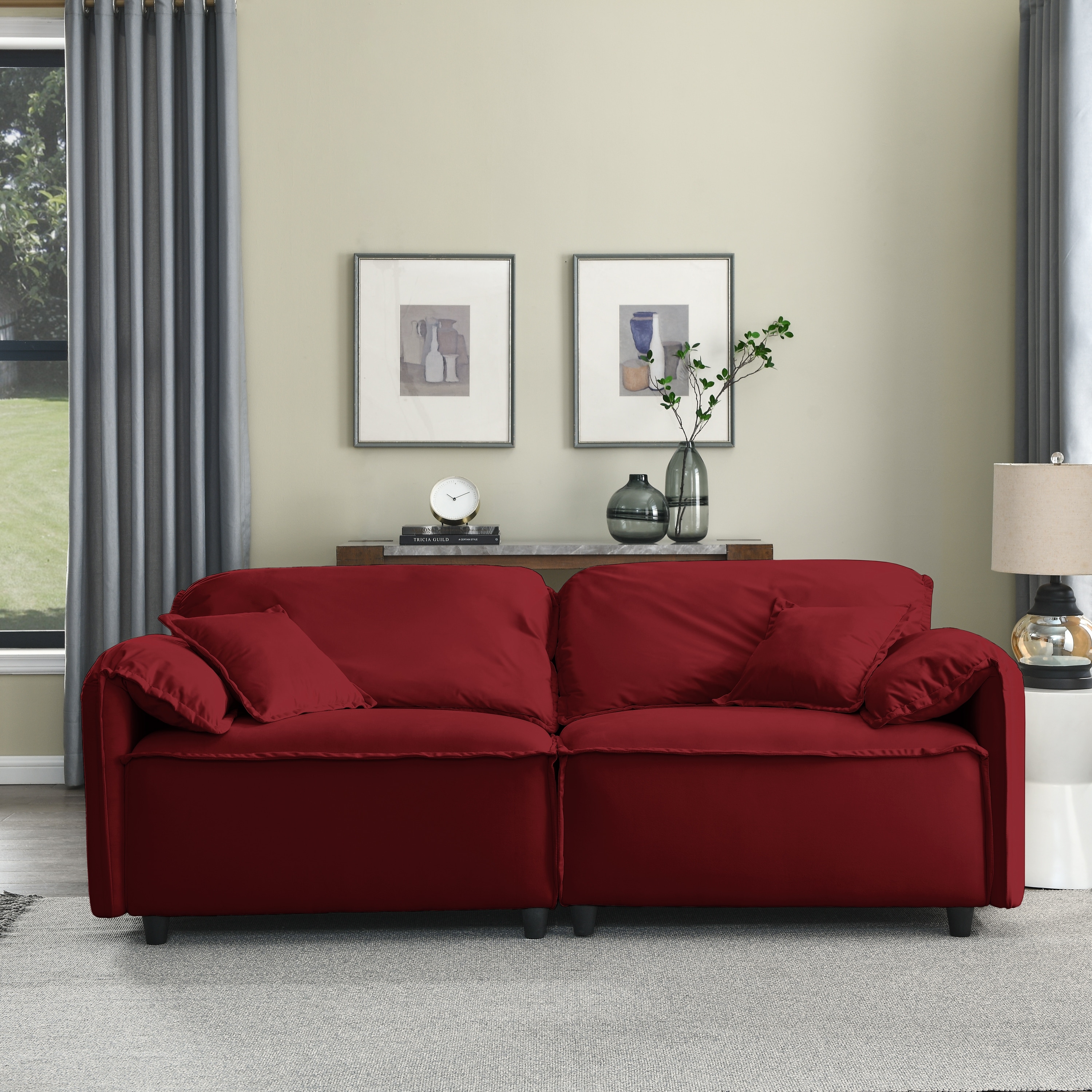 2 Piece Pebbled Leather Sofa Set Velvet Upholstery Couch Set for