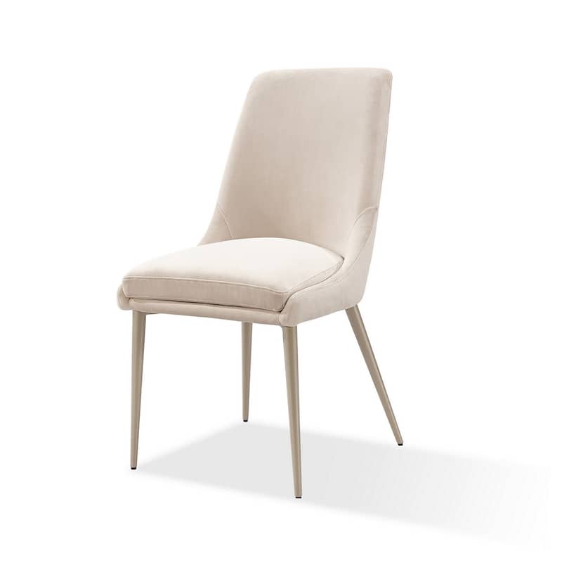 Wils 20 Inch Set of 2 Dining Chairs, Cream Velvet, Gold Tapered Metal Legs