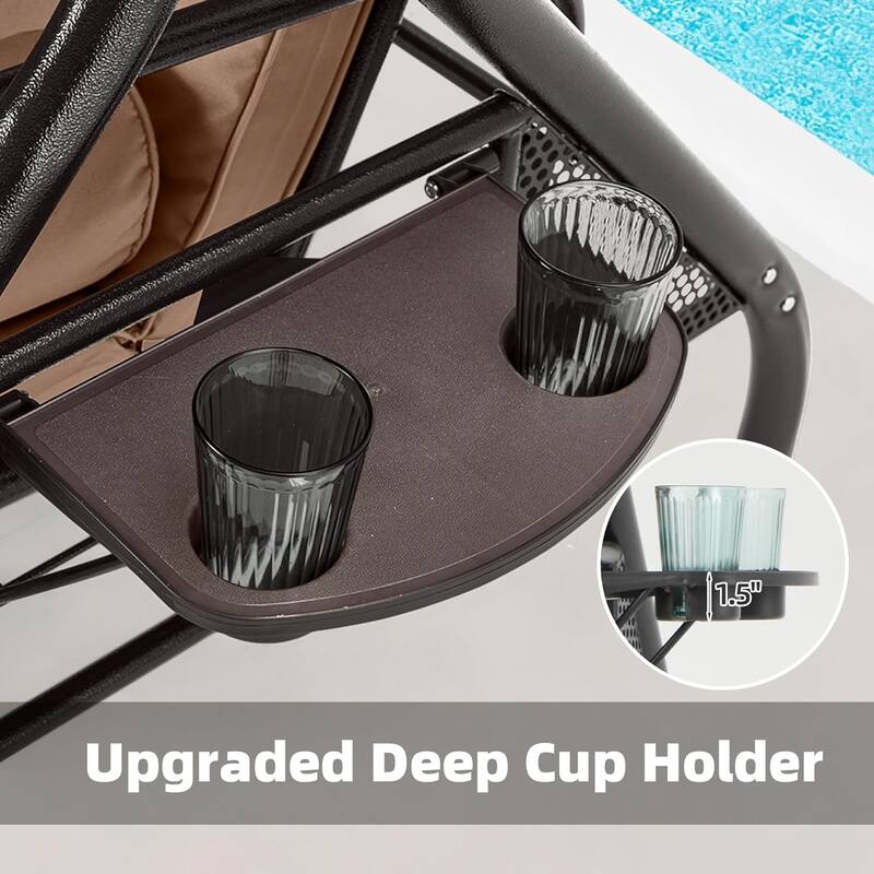 Outdoor 3-Seat Porch Swing with Adjustable Canopy & Cup Holder,Porch Swing Glider Chair, Heavy-Duty Steel Frame