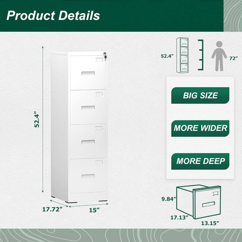 2/4 Drawer Vertical File Cabinet with Lock for Home Office, 18" D Filing Cabinet for Hanging Letter/F4/A4/Legal Size Folders