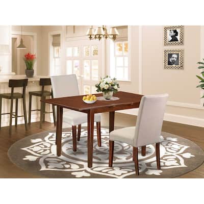 Mediterranean Dining Set - 3pc Rectangular Table w/ Leaf & 2 Parson Chairs - Cream Linen Fabric