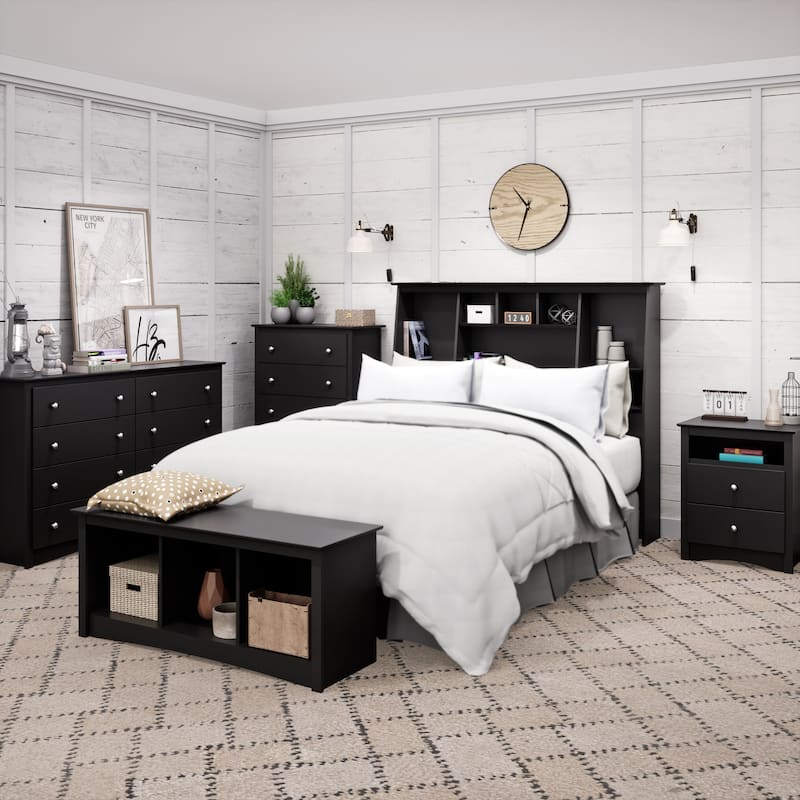 Broadway Black 2-drawer and Open Cubby Nightstand