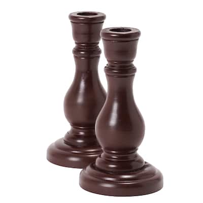American Art Decor Wood Tabletop Candle Stick Holder, Set of 2