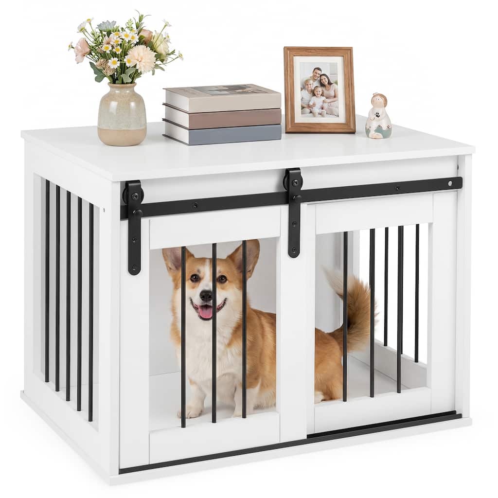 Gymax Dog Crate Furniture 31.5'' Heavy Duty Dog Kennel w/Sliding Barn