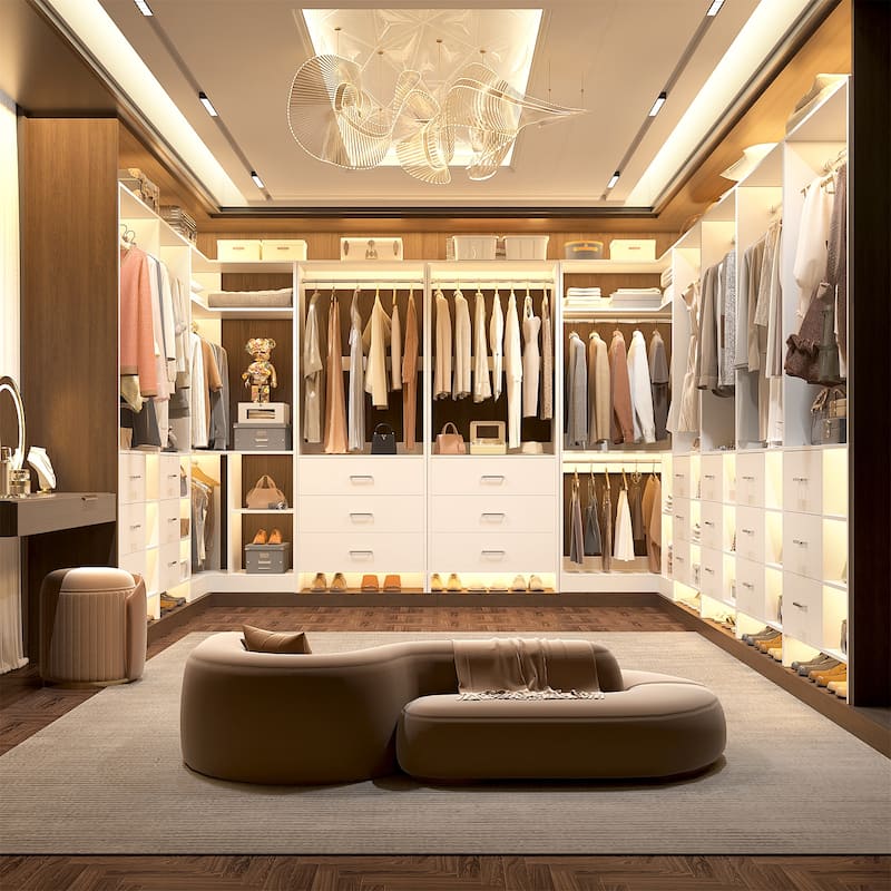 Cimly Set of 4 Closet Organizer with Drawers, U Shaped Freestanding Closet System