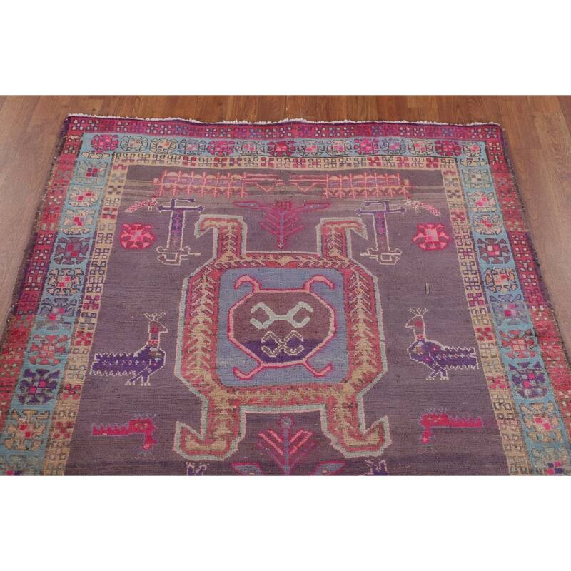 Purple Tribal Ardebil Persian Vintage Runner Rug Handmade Wool Carpet - 3'10" x 9'7"