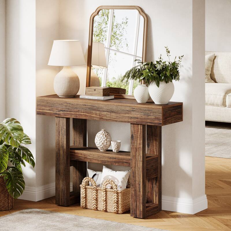 41.34-Inch Farmhouse Console Table, 2-tier Narrow Sofa Table with Storage, Entryway Table for Foyer, Hallway