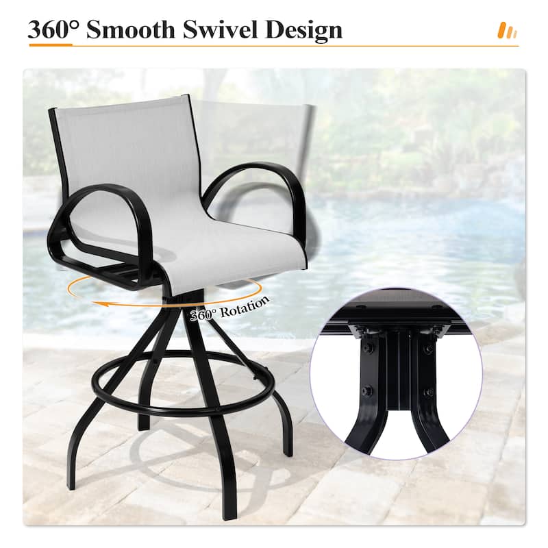 Outdoor Patio Swivel Aluminum Bar Stools Sunbrella Textilene Fabric