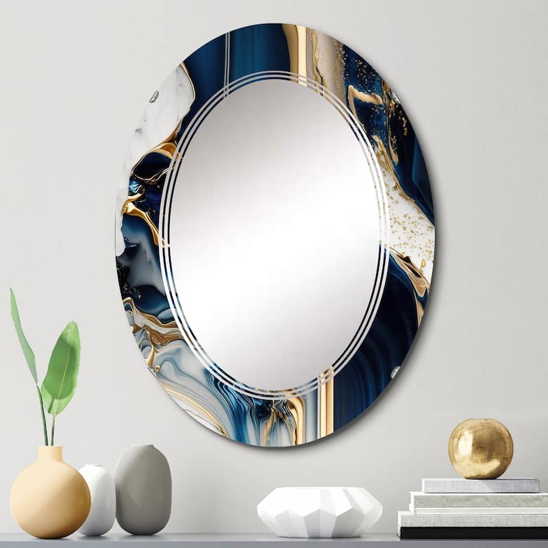Designart 'Abstract Geode Waves Blue V' Printed Modern Waves Wall Mirror - 20in.x30in.