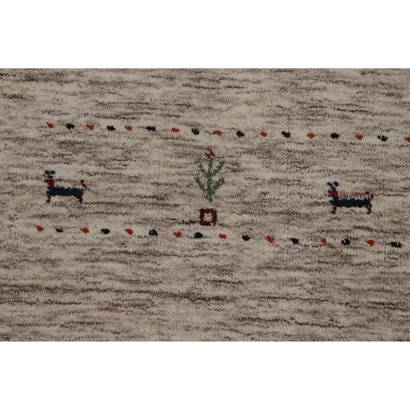Gabbeh Oriental Rug Hand-Knotted Bedroom Beige Wool Carpet - 4'1" x 5'9"