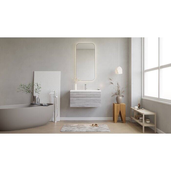 Trough Collection 30" Wall Mount Cultured Marble Top Bathroom Vanity with Sink and Drawers
