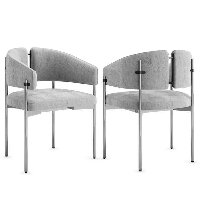 Classic and Luxurious Barrel Dining Chairs with Arms - Set of 2 - Grey