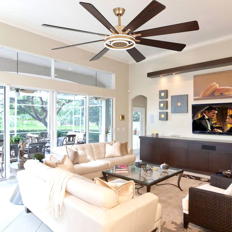 Cusp Barn 72" Modern LED Ceiling Fan with Lights and Remote, Reversible 6 Speeds Chandelier Ceiling Fan for Large Room