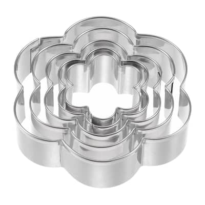 5pcs Cookie Cutters, Flower Shaped Stainless Steel Biscuit Cookie Cutter - Silver