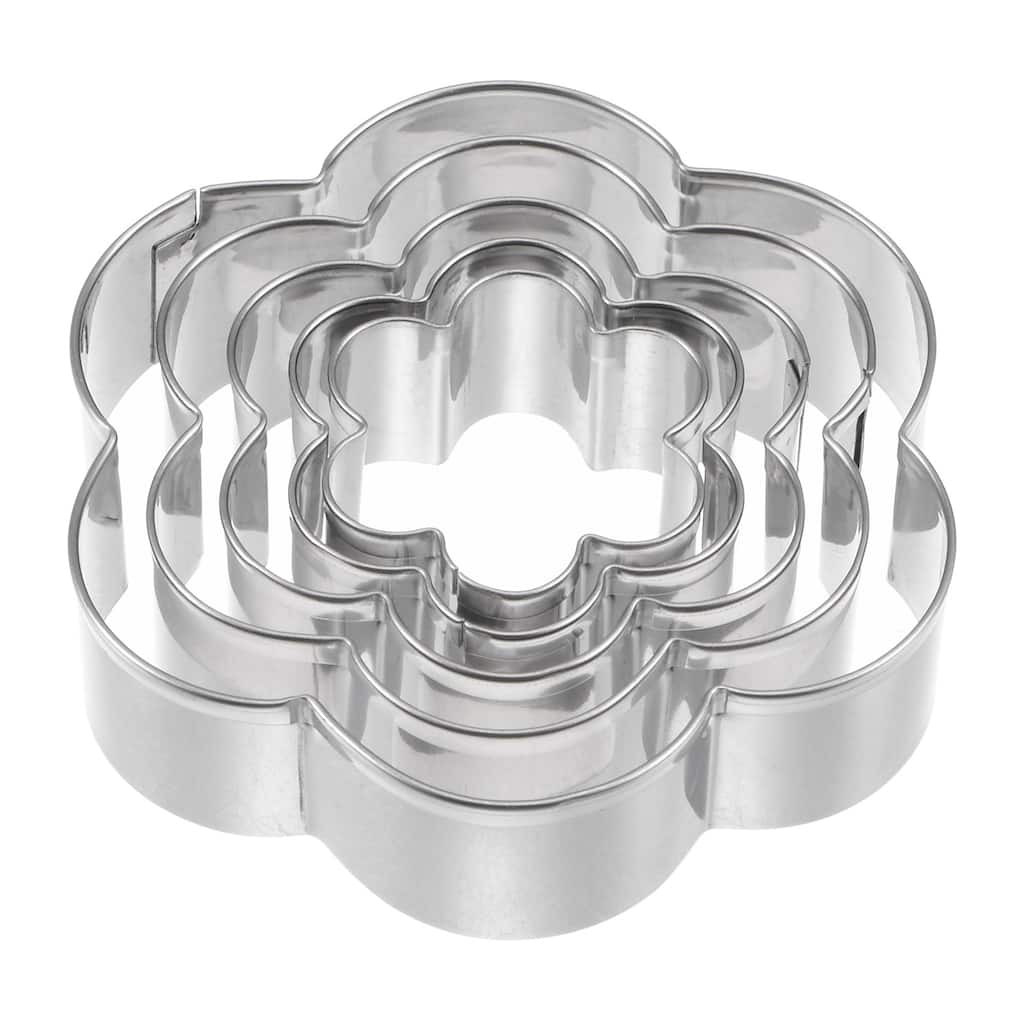 5pcs Cookie Cutters, Flower Shaped Stainless Steel Biscuit Cookie Cutter - Silver
