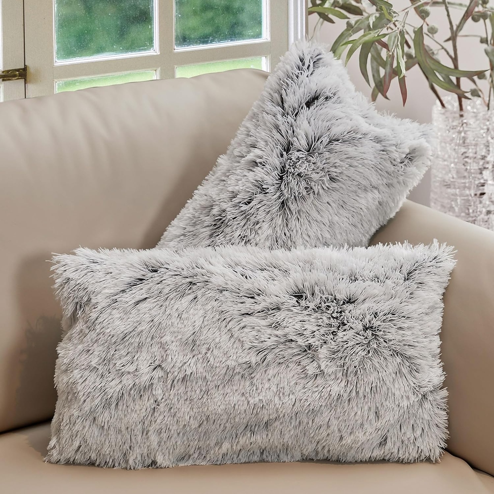 Grey fuzzy discount pillows