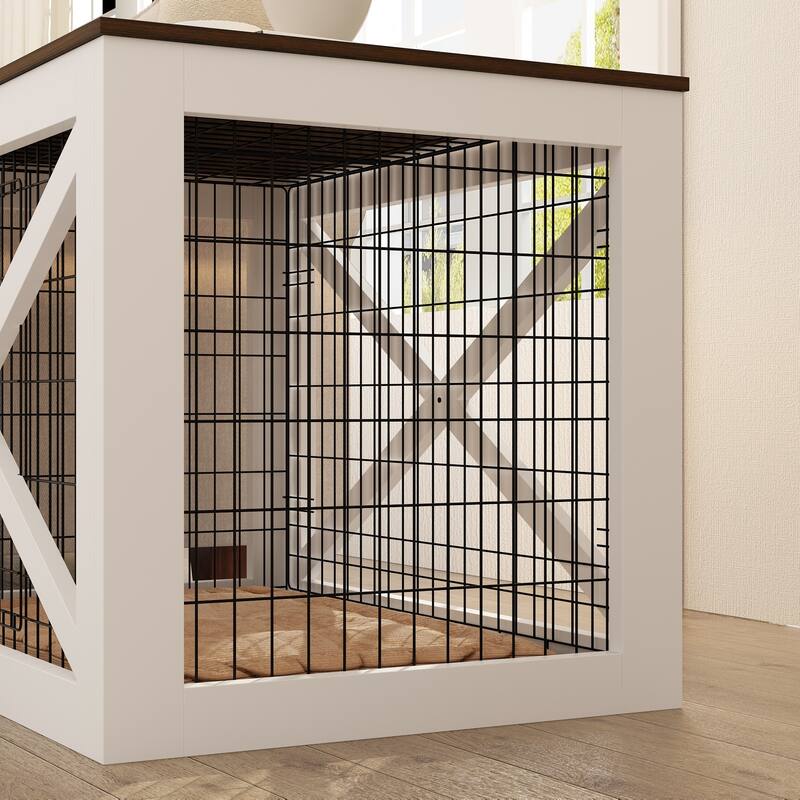 Chic Pet Cage Coffee Table, Wooden Top & Black Metal Frame Stylish Living Rooms