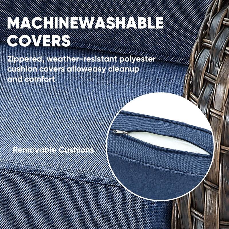 Outdoor Sofa Ottomans with Swivel Chairs -Blue - Brown