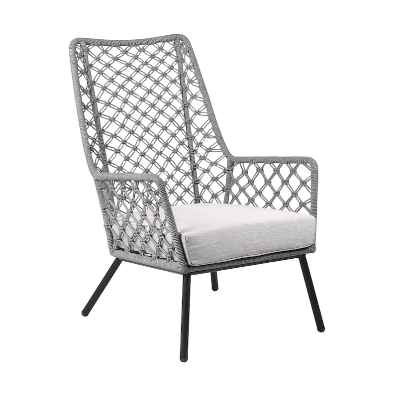 Marco Indoor Outdoor Steel Lounge Chair with Rope and Grey Cushion