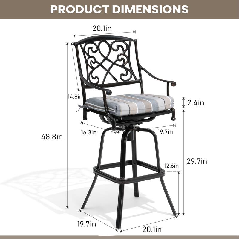 Outdoor Patio Aluminum Swivel Bar Stool with Sunbrella Cushion