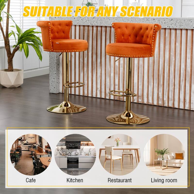 Set of 2 Velvet 360°Rotating Bar Chair, Handmade Backrest with One Click Adjustable Height Bar Chair, Very Soft Dining Chair
