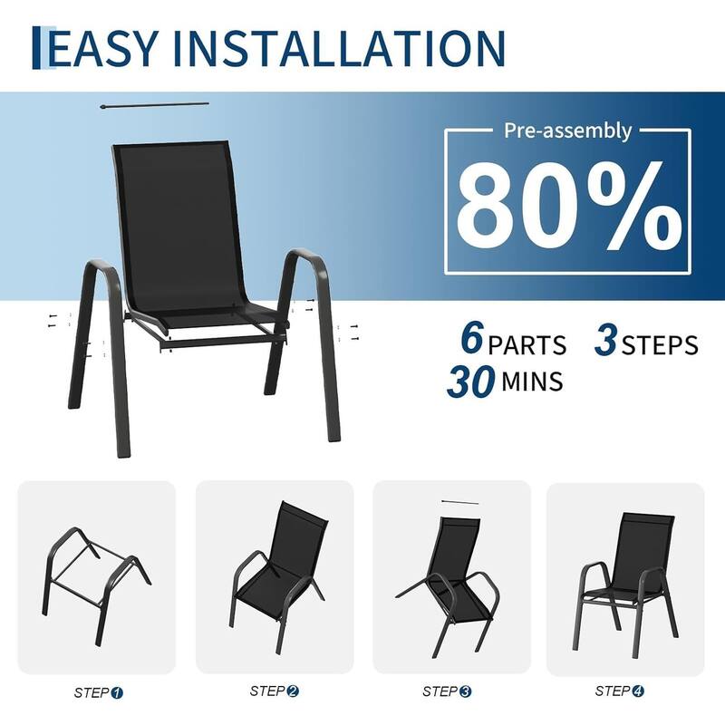 4-Pack Outdoor Stackable Dining Chairs High-Back Textilene Fabric Chairs