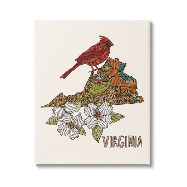 Stupell Virginia Cardinal Bird Intricate Dogwood Floral Pattern Canvas ...