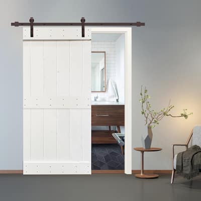 30 in x 84 in White Stained 2 Panel Barn Door with Sliding Hardware