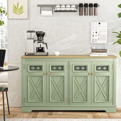 57.4" Farmhouse Storage Sideboard Buffet Cabinet with 4 Glass Doors and Adjustable Shelves