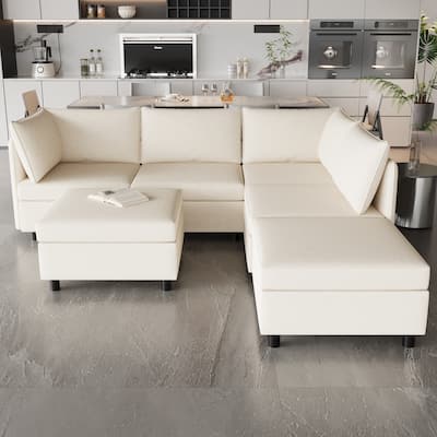 68'' L-Shaped 6 Seater Sectional Sofa with Storage, Ottoman, Convertible Design and Comfortable Cushions