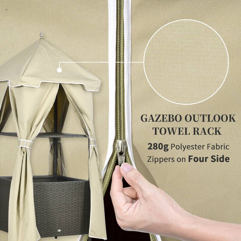 Outsunny Outdoor Towel Valet Caddy, Covered Poolside Towel Holder Rack