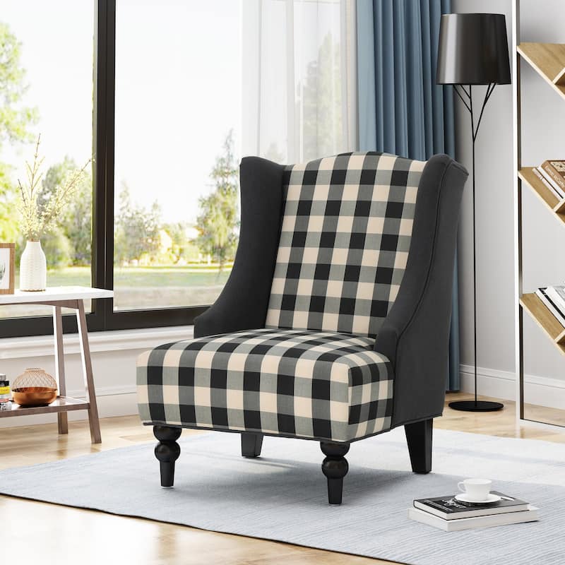 Black+White Scottie Dogs Modern 28" High-Back Upholstered Club Chair with Birch Wood Legs for Living Room - Black+White Scottie Dogs