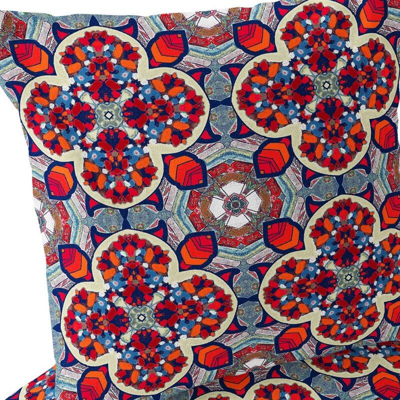 HomeRoots Set of Two 16" X 16" Blue and Orange Blown Seam Floral Indoor Outdoor Throw Pillow - 16.00' X '16.00' X '5.00