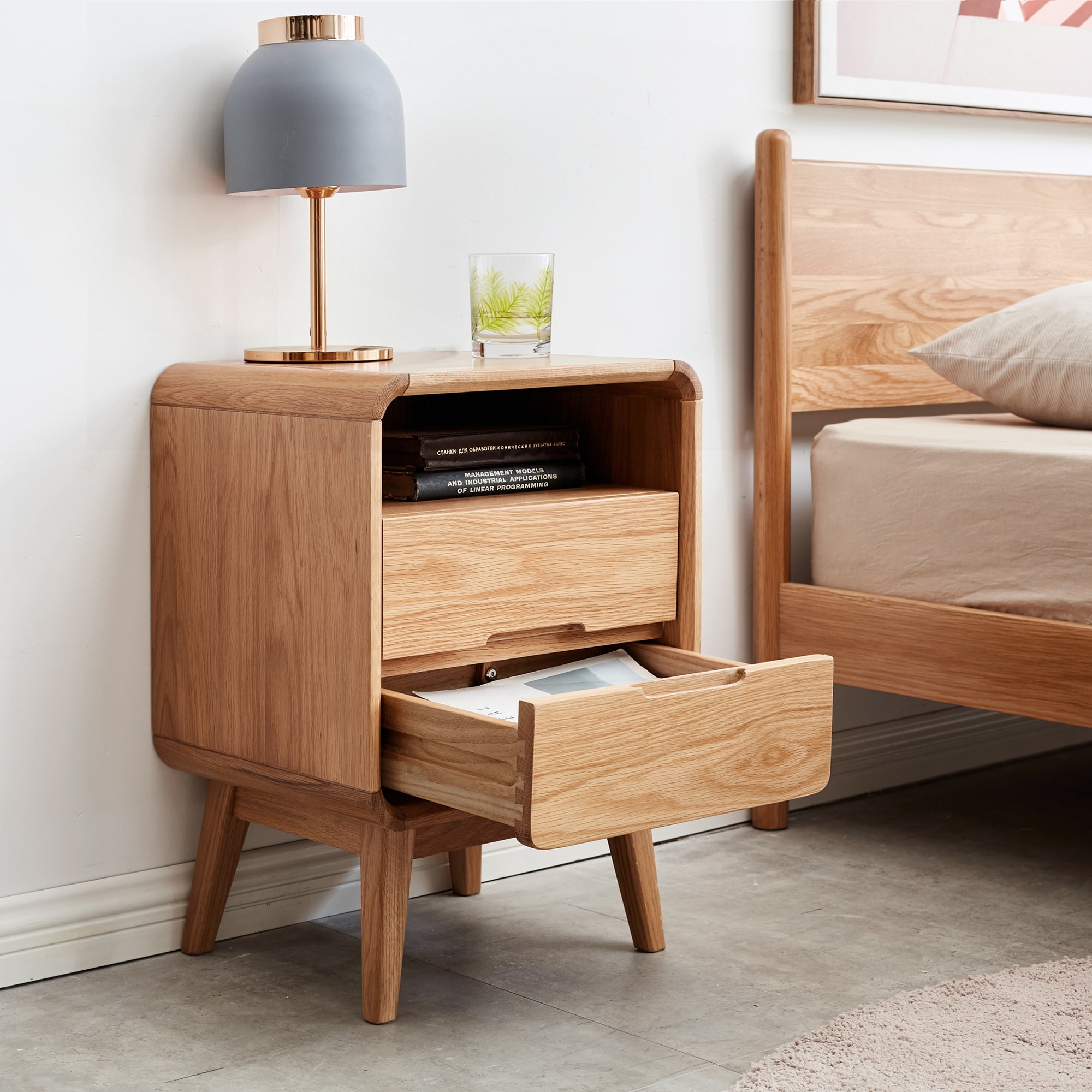 Wood Bedside Cabinet Side Table with Drawers, Natural File Cabinet Lamp Table Corner Table Dressing Table