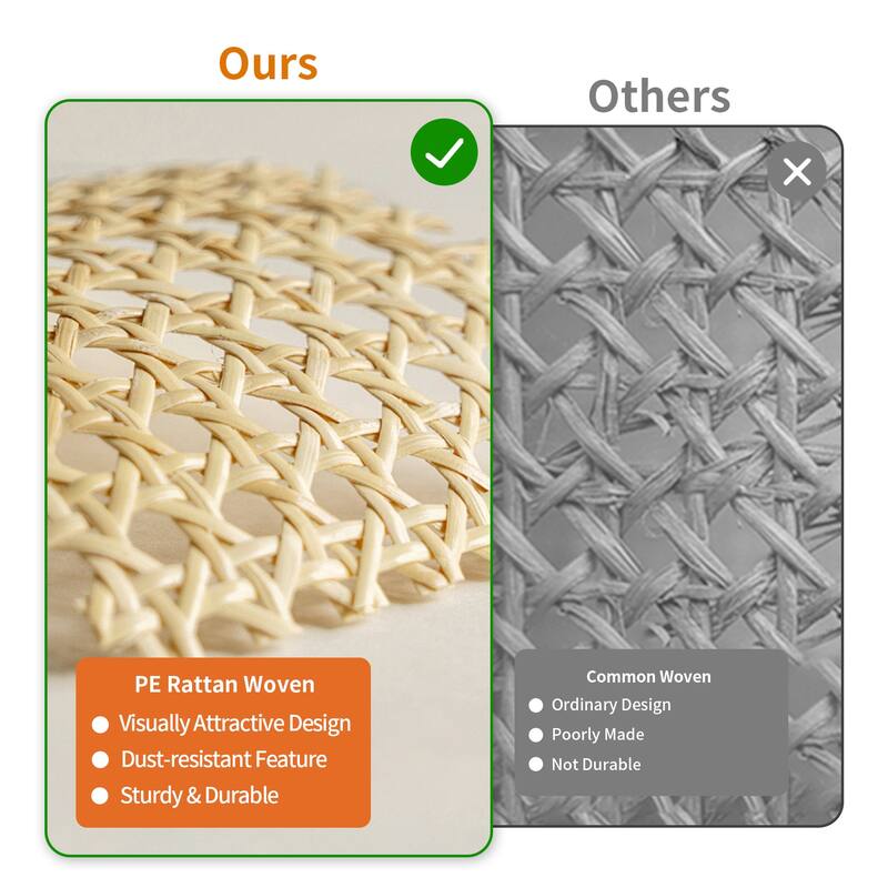 Kitchen Pantry Cabinet Bamboo Sideboard Buffet Cabinet with 2-tier Storage Rattan Door - 29.53"x15.35"x32.28"