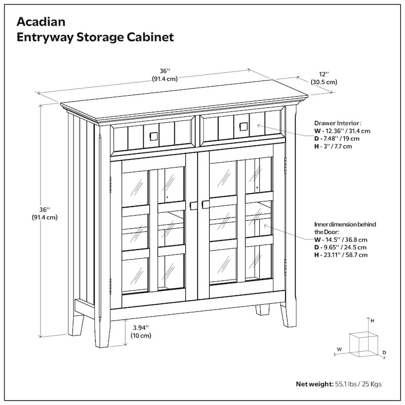 WYNDENHALL Normandy Solid Wood 36 inch Wide Small Storage Bench and 36 inch Wide Storage Cabinet