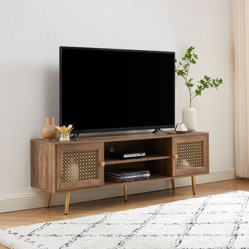 59 Inch TV Stand for 65'' TV, Classic Entertainment Center Media Console - 59"Wx15.5"Dx 20.9"H - Rustic Oak